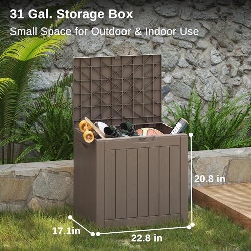 EAST OAK Outdoor Storage Box, 120 Gallon Deck Box with Stainless Steel Rods Large Resin Storage Bin for Patio Cushions, Garden Tools, Waterproof and