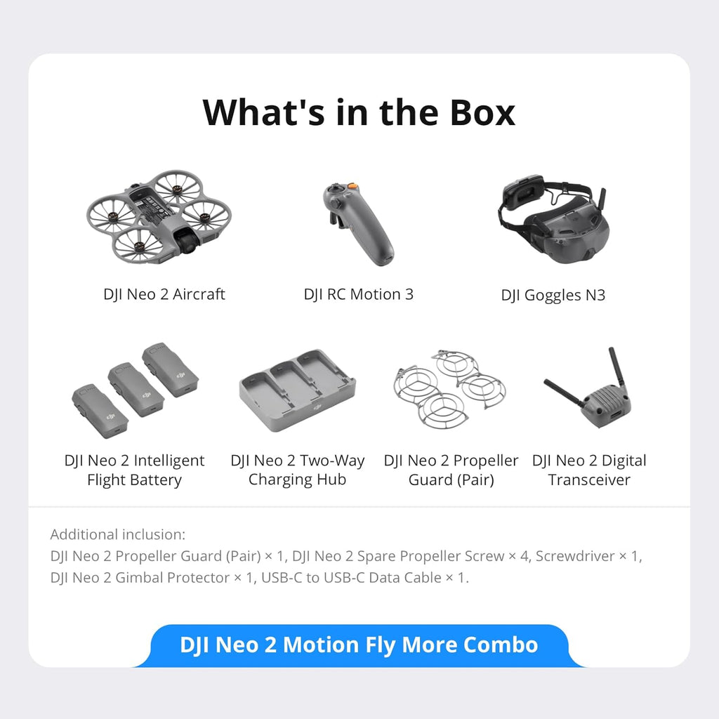 DJI Neo 2 Fly More Combo With RC-N3 Remote Controller, Stable Transmission With Digital Transceiver, 4K Drone for Beginners, 3 Batteries
