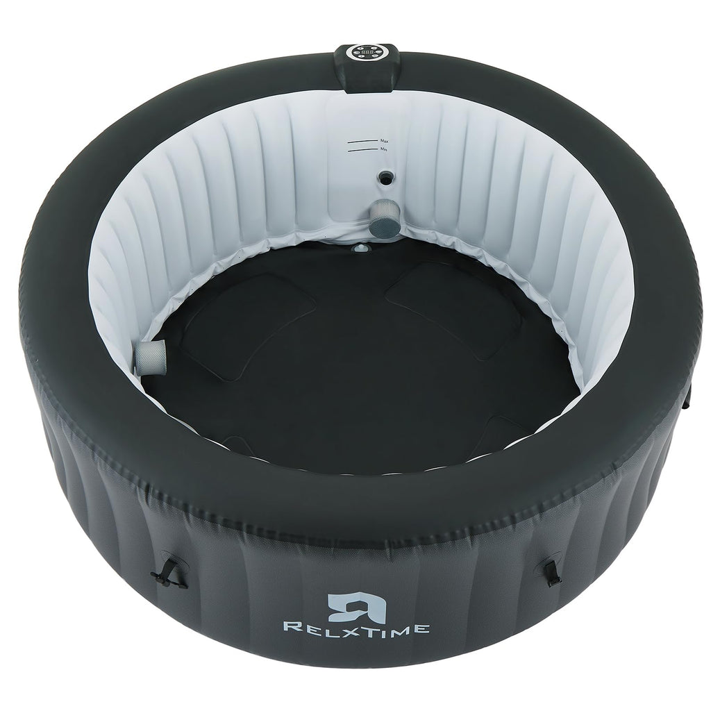 Inflatable Hot Tub Spa 2-4 Person 110 Air Jets, Portable Blow Up Hottub with Cover, Built in Heater Pump, Round Outdoor Spa, Cup Holder, 2 Filters