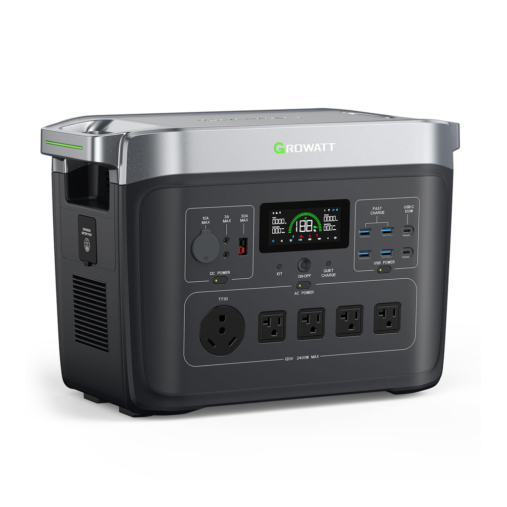GROWATT Portable Power Station INFINITY 2000 Black Electric Solar Generator2048Wh LifePO4 Battery,2400W AC Output for Home Use, Outdoor Camping