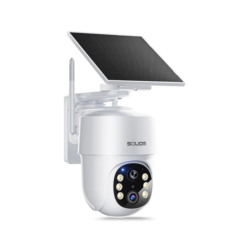 SOLIOM- 5MP Security Cameras Wireless Outdoor, No Subscription,4-Cam Pack, Solar Powered Home Security Camera with 360 Auto Tracking, Pan & Tilt, 3K