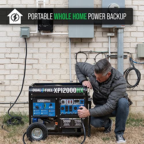 DuroMax XP13000HX 13,000-Watt Dual Fuel Portable Generator - Gas & Propane, Electric Start, Whole Home Power Backup, Transfer Switch Ready, RV &