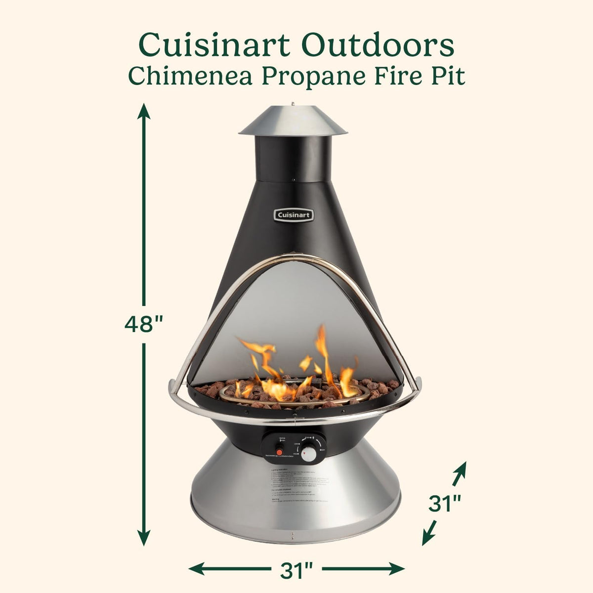 Cuisinart Chimenea Propane Fire Pit, 40,000 BTU Adjustable Gas Fire Pit for Patios, Includes Lava Rocks, Directional Heat Shield and Push to Start