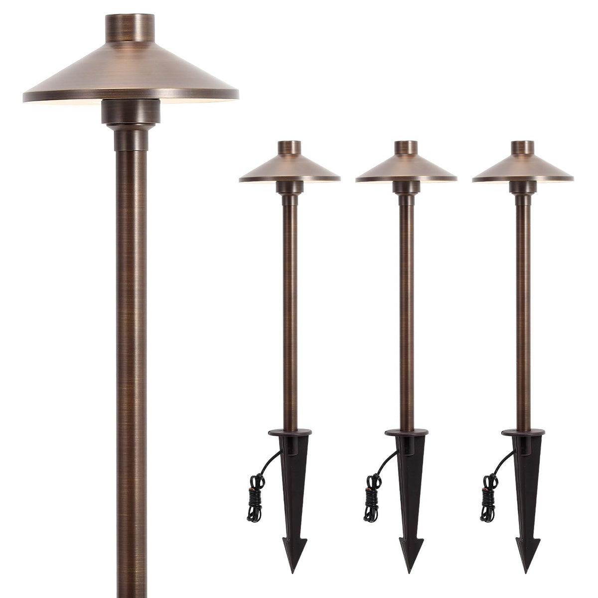 Gardencoin Solid Brass Low Voltage Pathway Lights (6.7'' Shade, 21.9'' Tall), 12V AC/DC Heavy Duty LED Landscape Path Lights Outdoor Wired, Antique