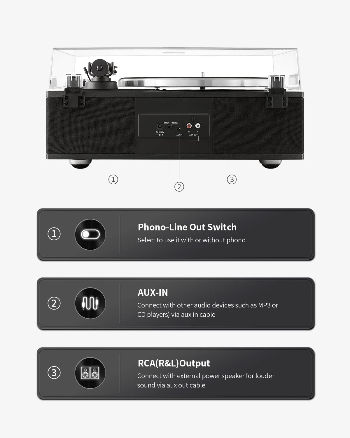 ANGELS HORN Vinyl Record Player, Bluetooth Turntable with Built in Speakers Phono Preamp, High Fidelity Turntables for Vinyl Records with Magnetic