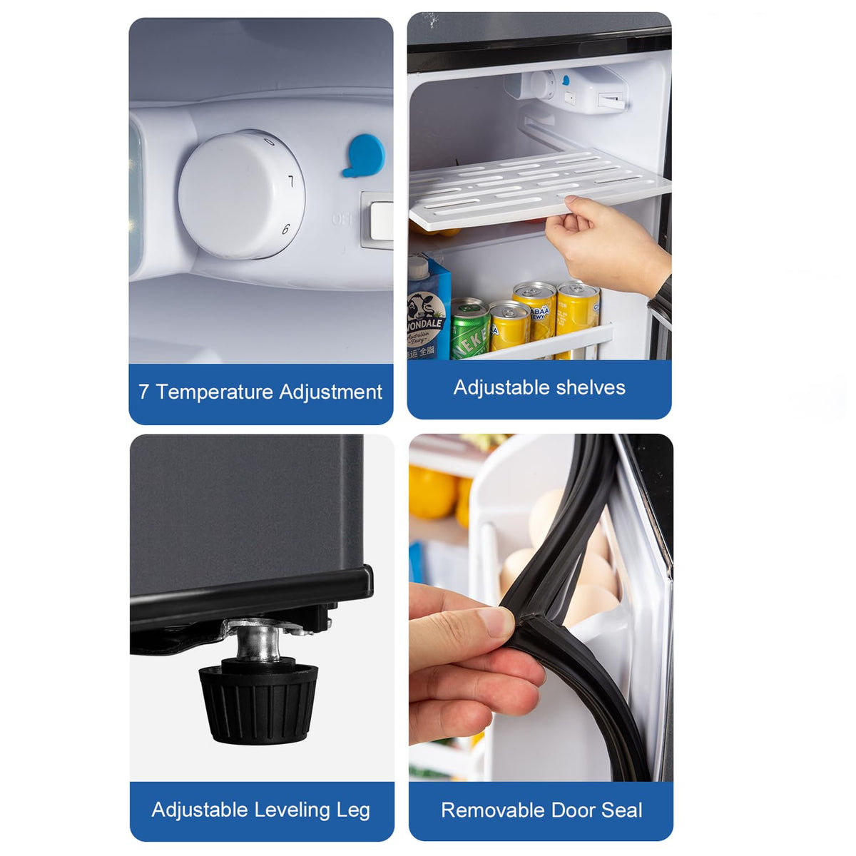 4.2 Cu Ft Mini Fridge for Bedroom, 2 Door Small Fridge, 7 Level Thermostat, LED Light, Small Refrigerator for Bedroom, Office, Dorm