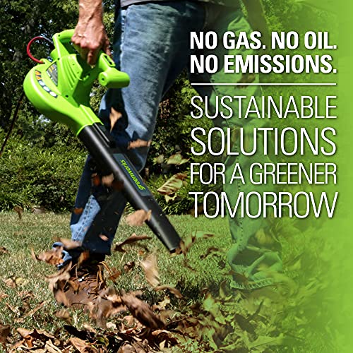 Greenworks 40V (230 MPH / 505 CFM) Cordless Brushless Leaf Blower/Vacuum with Bag, High Power, Lightweight & Quiet for Yard Debris Cleanup, Includes