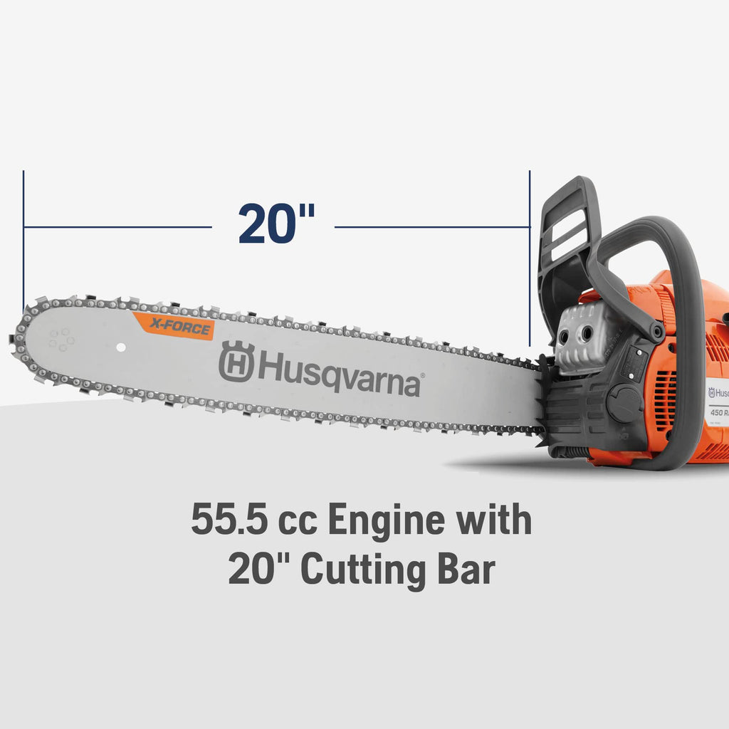 Husqvarna 455 Rancher Gas Chainsaw, 55-cc 3.5-HP, 2-Cycle X-Torq Engine, 20 Inch Chainsaw with Automatic Oiler, For Wood Cutting, Tree Trimming and