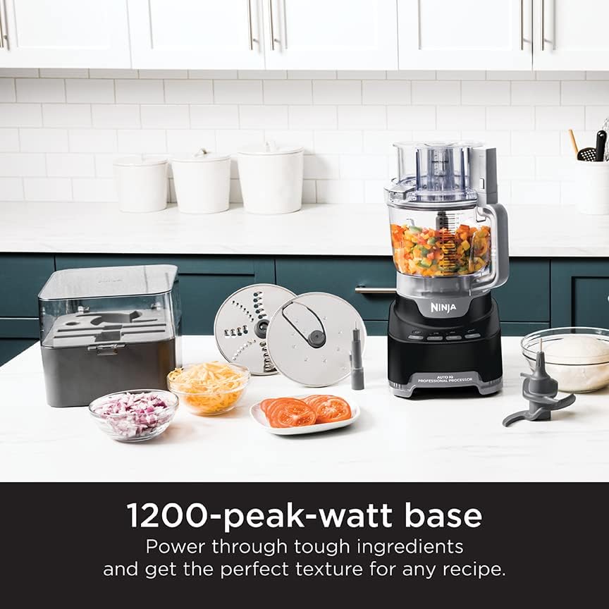 Ninja NF705BRN Professional XL Food Processor, Storage Box, 1200 Peak-Watts, 4-in-1, Chopping, Slicing/Shredding, Purees, Dough, 12-Cup Processor