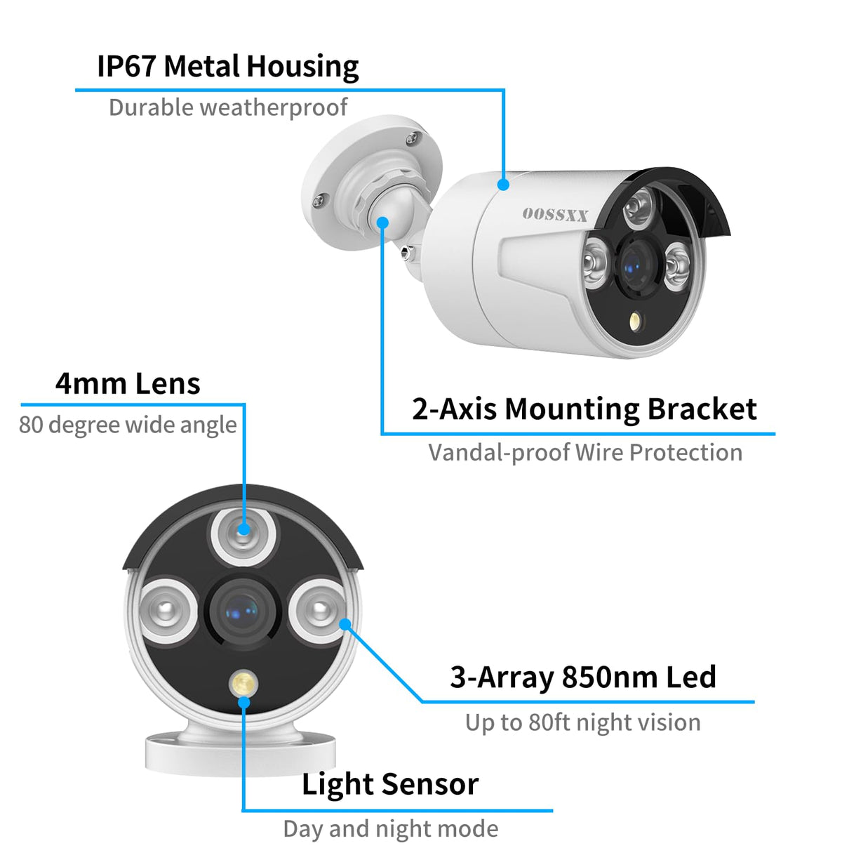 OOSSXX (4K/8.0 Megapixel & 130 Ultra Wide-Angle) 2-Way Audio PoE Outdoor Home Security Camera System Wired Outdoor Video Surveillance IP Cameras