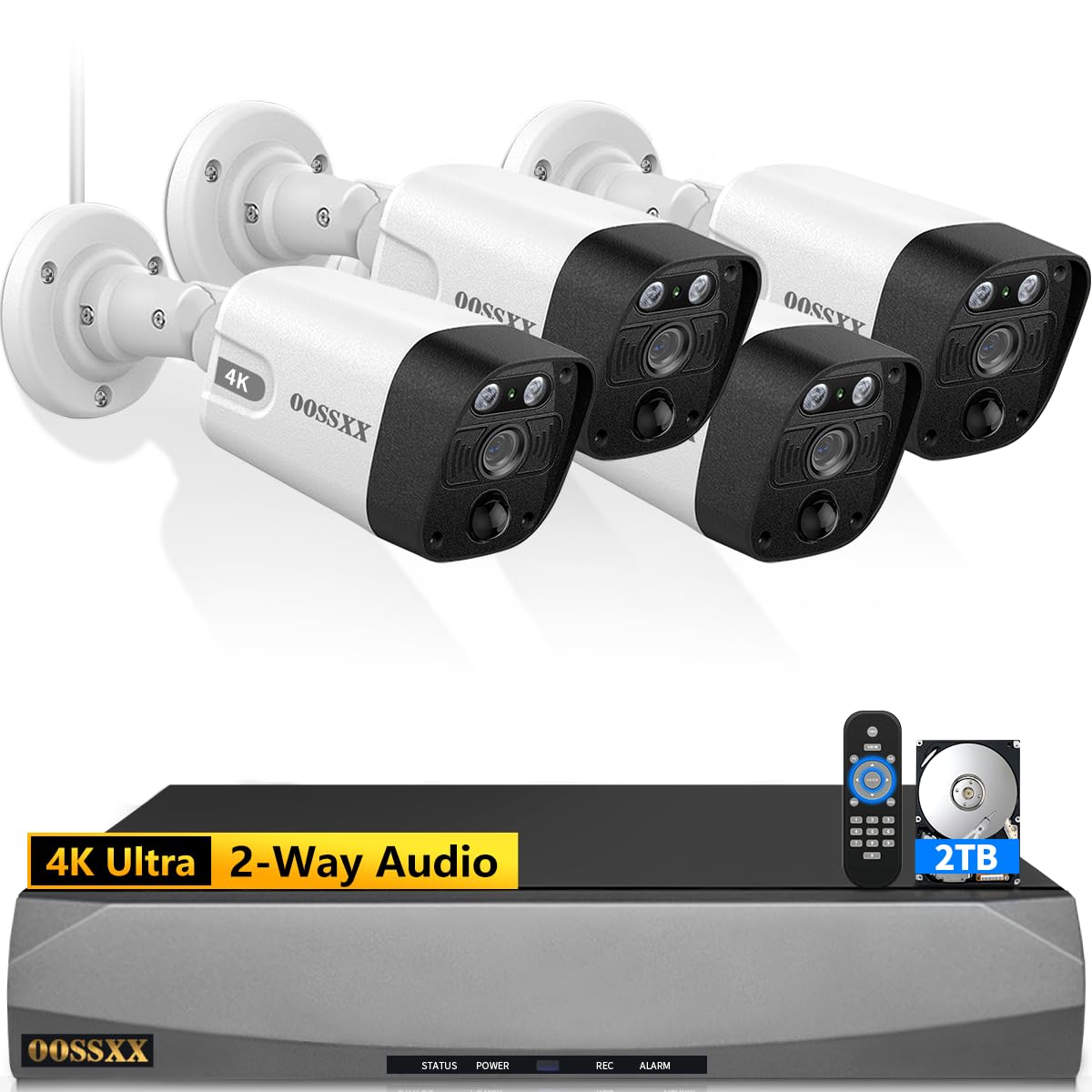 OOSSXX (4K/8.0 Megapixel & 130 Ultra Wide-Angle) 2-Way Audio PoE Outdoor Home Security Camera System Wired Outdoor Video Surveillance IP Cameras