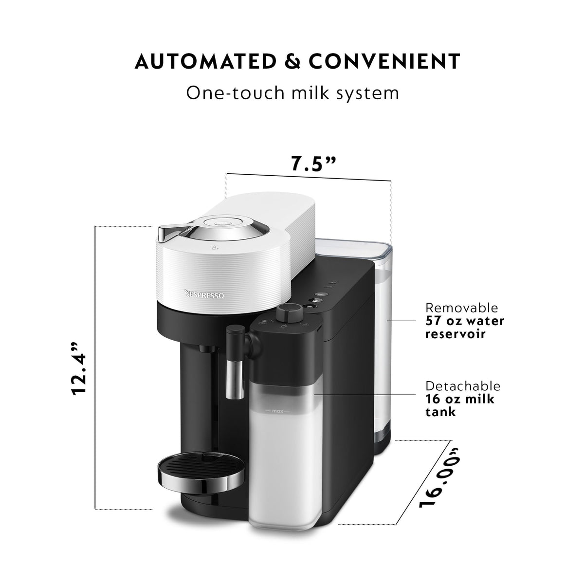 Nespresso Vertuo Lattissima Coffee and Espresso Maker by De'Longhi, Matte Black & Glossy