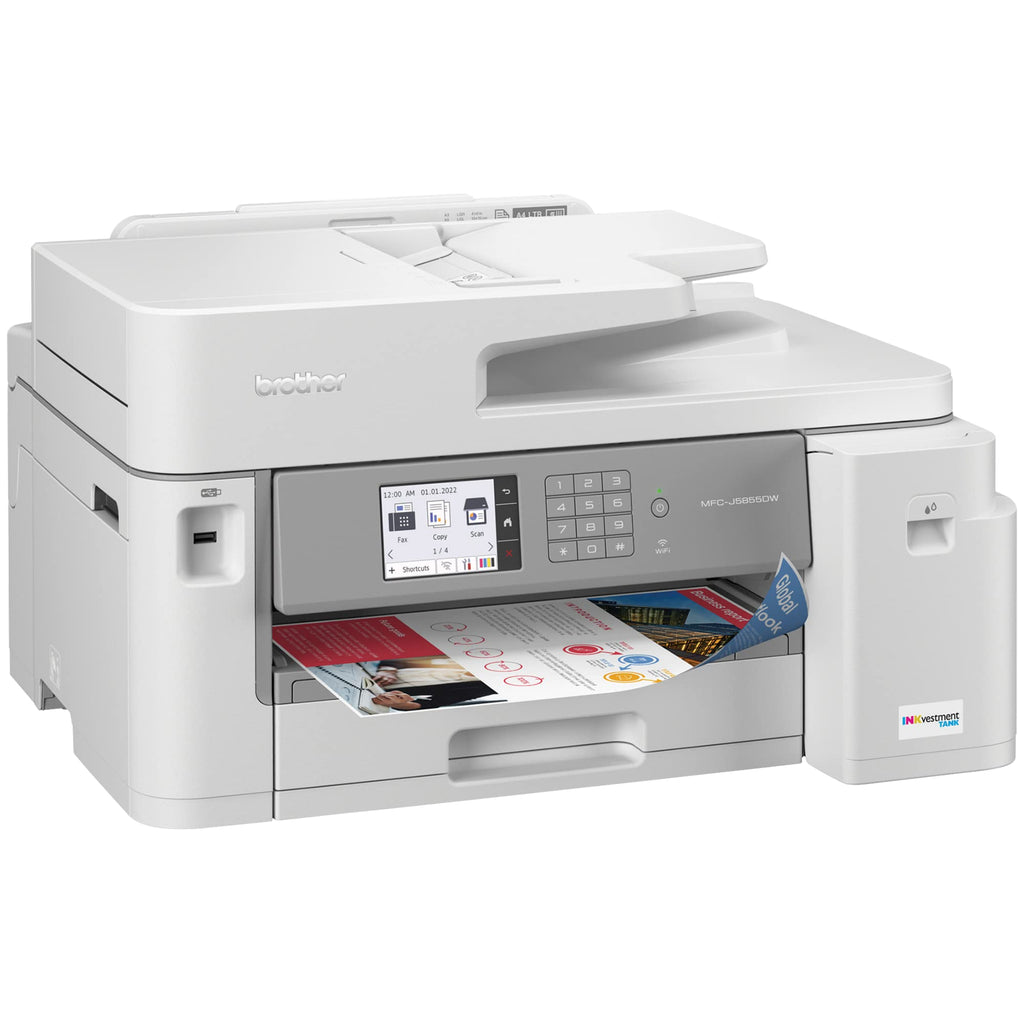 Brother MFC-J5855DW INKvestment Tank Color Inkjet All-in-One Printer with up to 1 Year of Ink in-box1 and to 11 x 17 Printing Capabilities, White