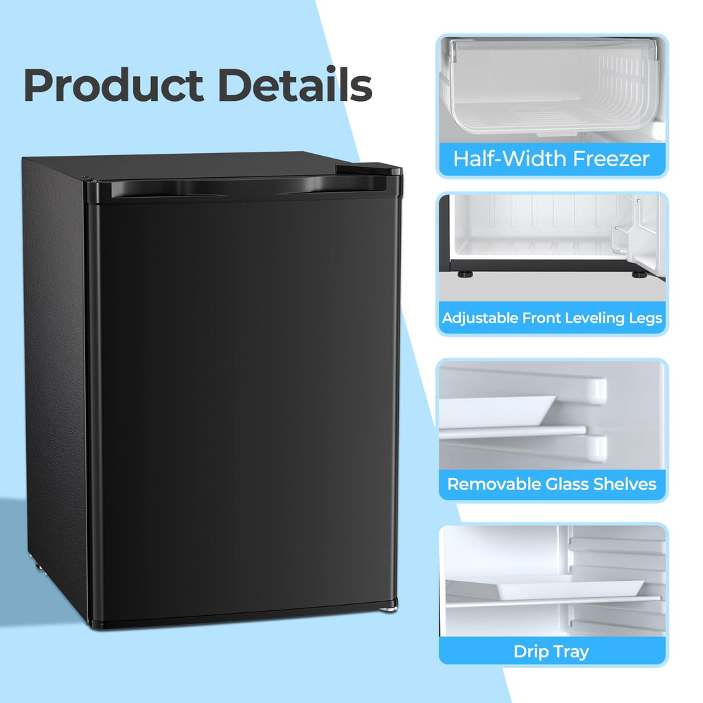 Antarctic Star 3.2 Cu.Ft. Mini Fridge with Freezer, Small Refrigerators with Adjustable Thermostat, Low Noise, Energy Saving, Compact Refrigerators