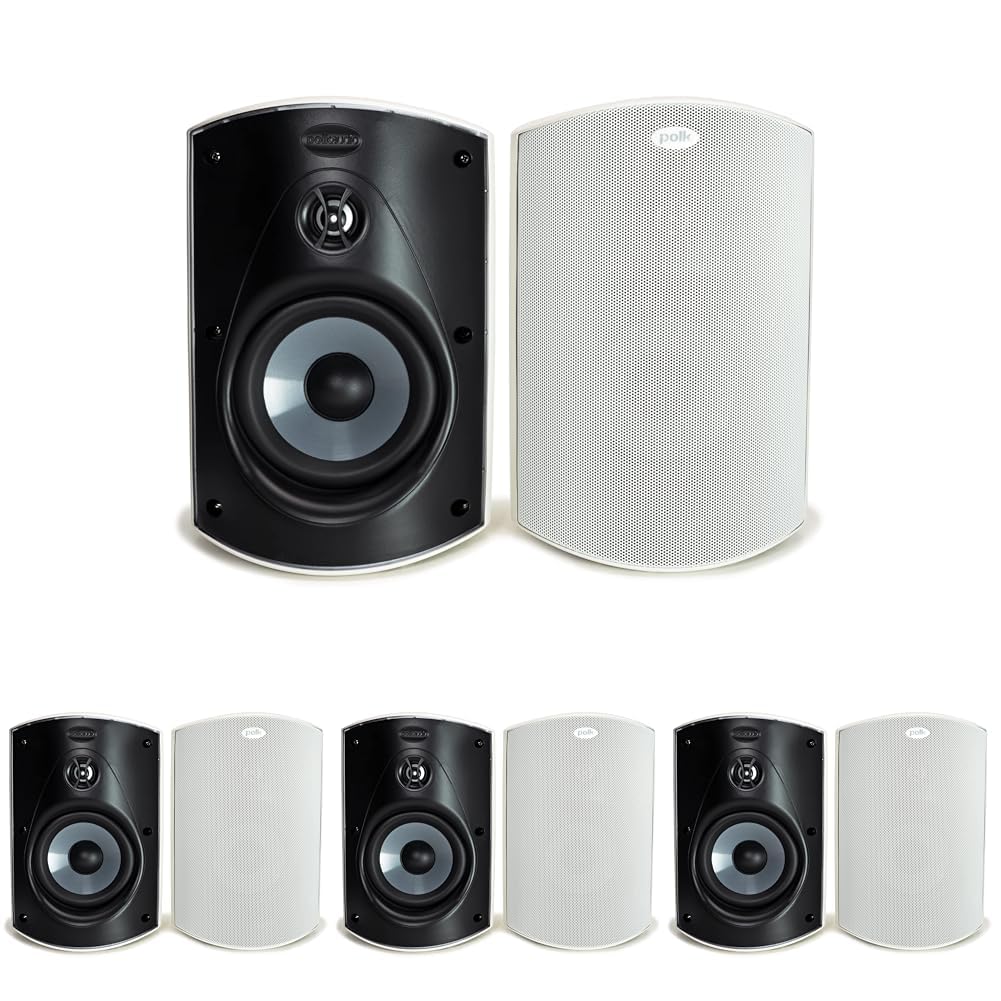 Polk Audio Atrium 4 Weatherproof Outdoor Speakers with Powerful Bass (Pair, Black), All-Weather Durability, Broad Sound Coverage, Speed-Lock Mounting