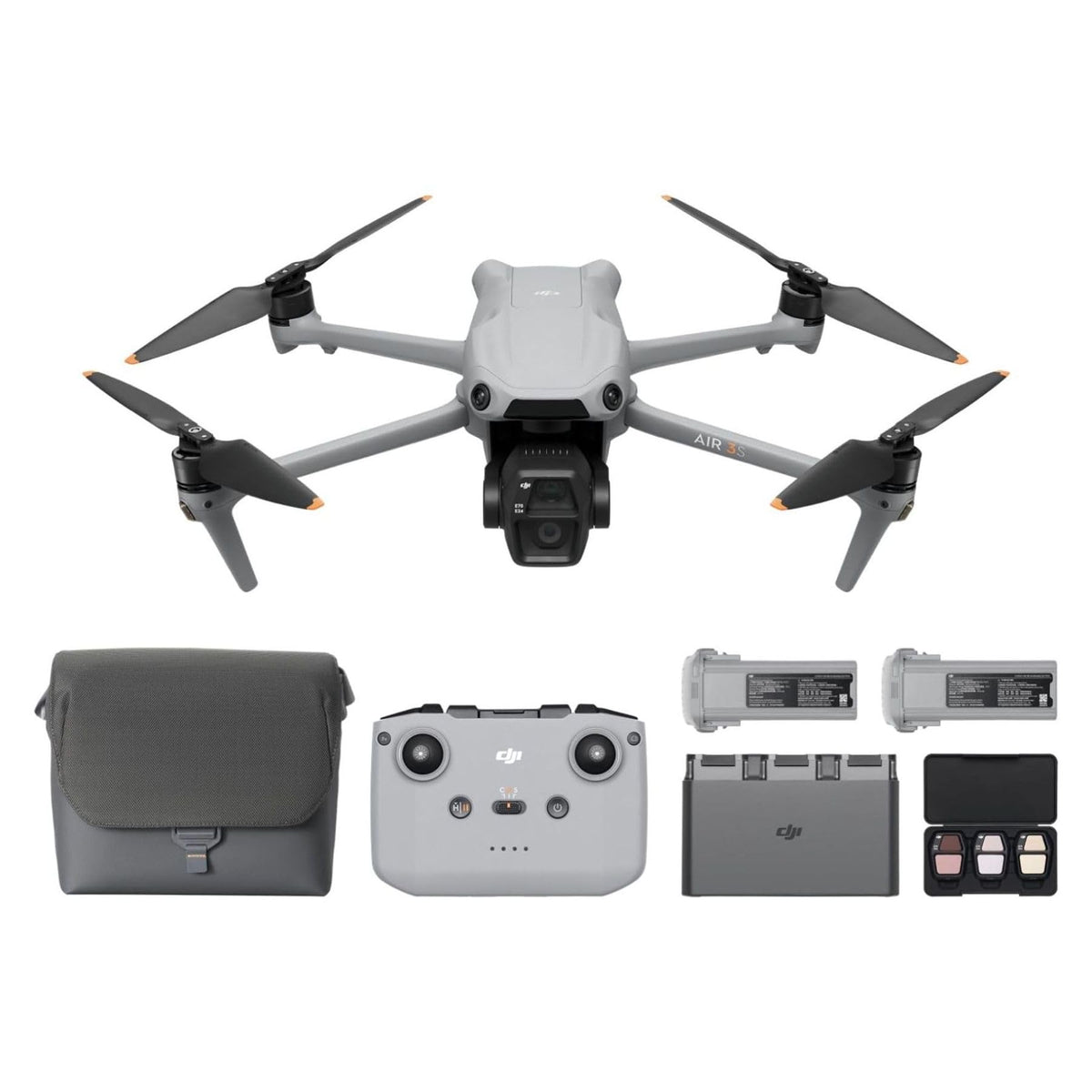 DJI Air 3S Fly More Combo (RC-N3), Drone with 1" CMOS Wide-Angle & Medium Tele Camera, 4K/60fps HDR Video, Nightscape Omnidirectional Obstacle