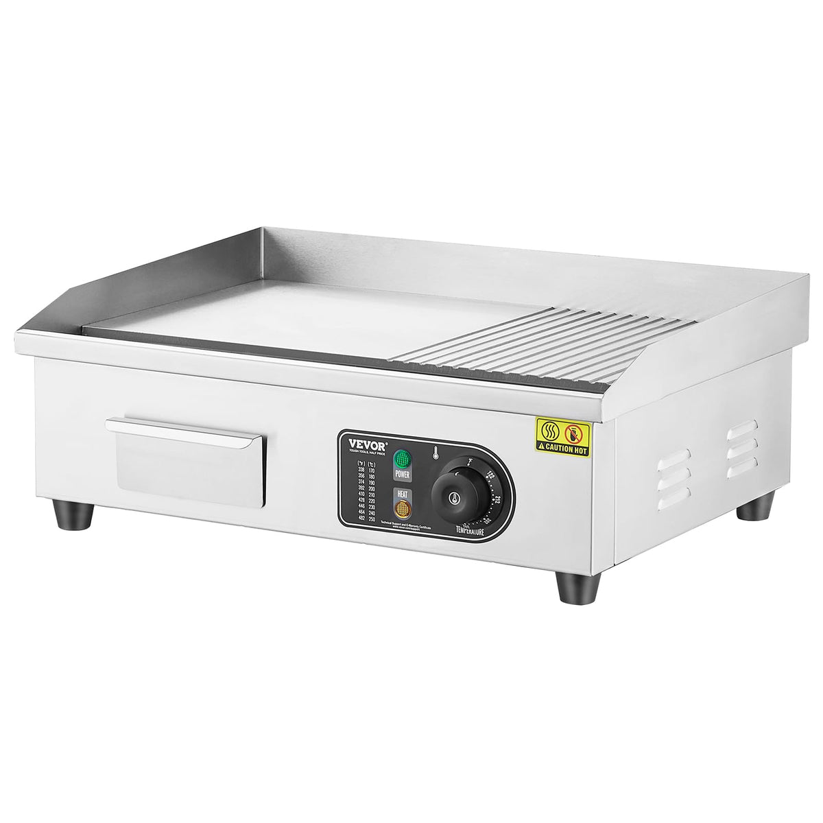 VEVOR Upgraded Commercial Electric Griddle, 2800W Stainless Steel Countertop Flat Top Grill, 26'' Griddle Grill with 2 Shovels and 2 Brushes, 122H