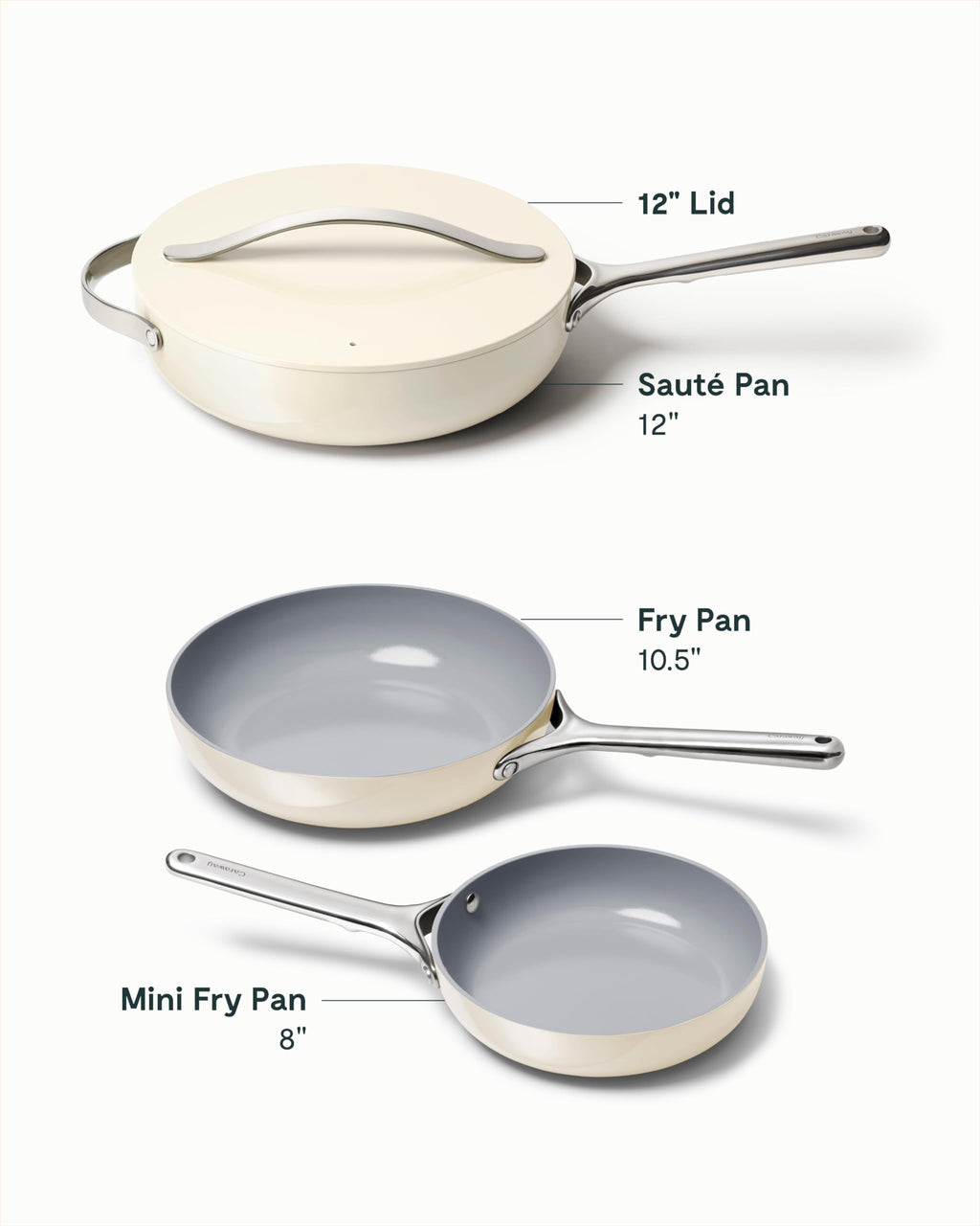 Caraway 4-Piece Fry Pan Set - Non-Stick Frying Pans (10.5 & 8) & Non-Stick Saut Pan - Non Toxic, PTFE & PFOA Free - Oven Safe & Compatible with