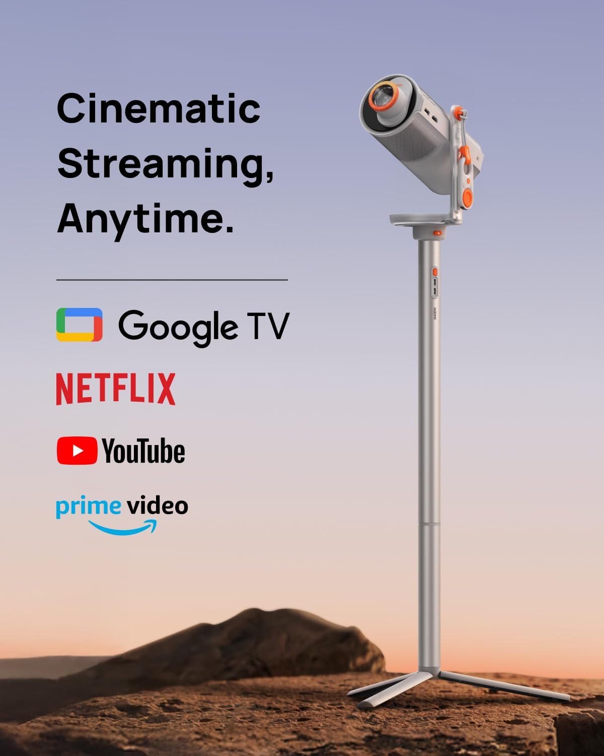 XGIMI MoGo 4 2025 NEW Portable Projector with PowerBase Stand, 5 Hours of Playtime, Google TV with Licensed Netflix, 360 Adjustable Stand, 450 ISO