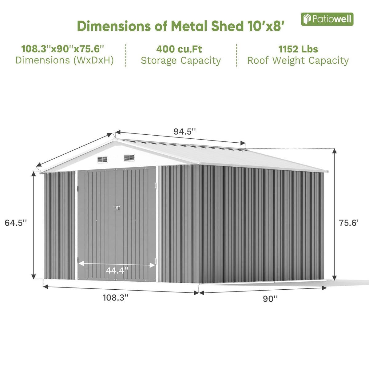 Patiowell 10 x 12 FT Metal Storage Shed for Outdoor, Steel Yard Shed with Design of Lockable Doors, Utility and Tool Storage for Garden, Backyard