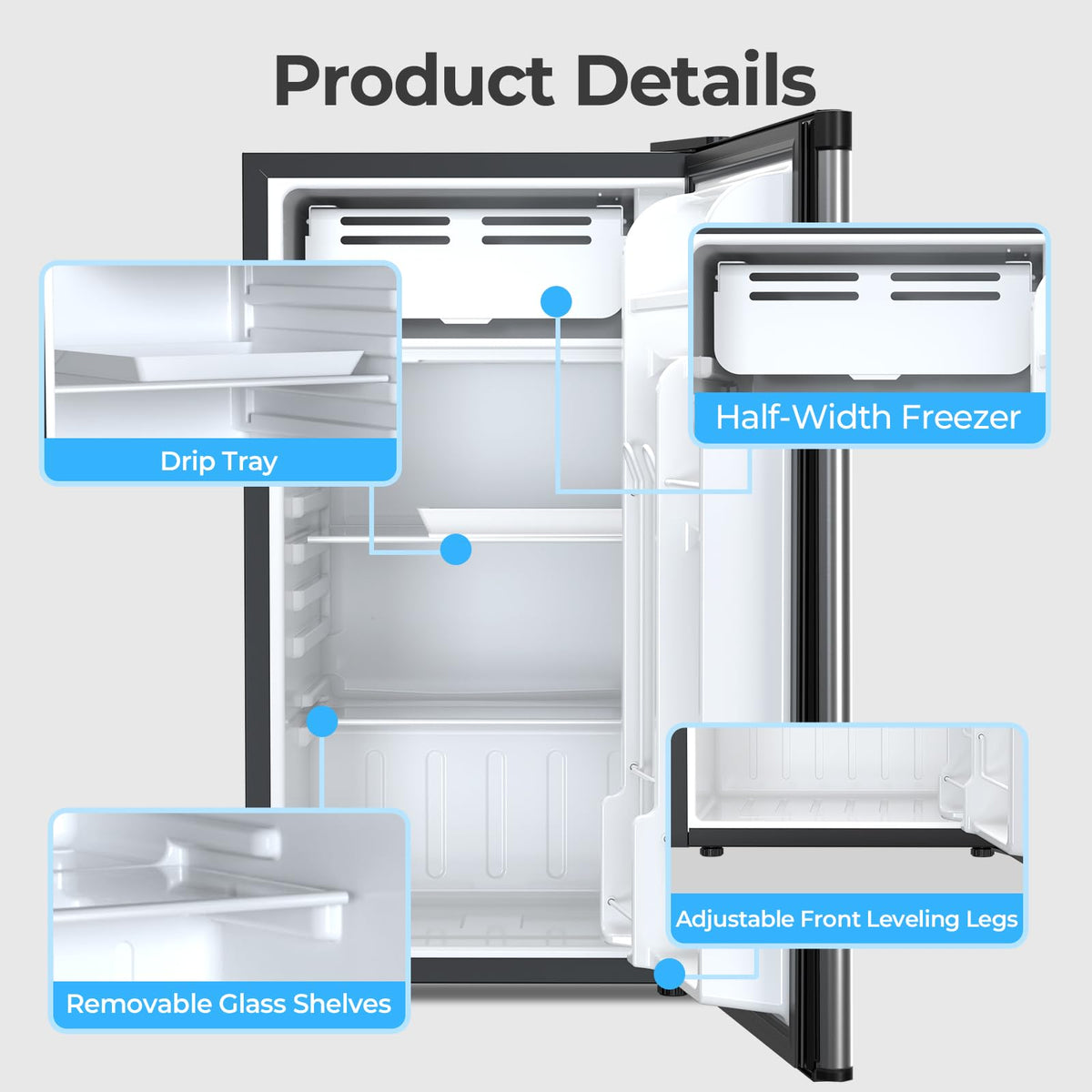 Antarctic Star 3.2 Cu.Ft. Mini Fridge with Freezer, Small Refrigerators with Adjustable Thermostat, Low Noise, Energy Saving, Compact Refrigerators
