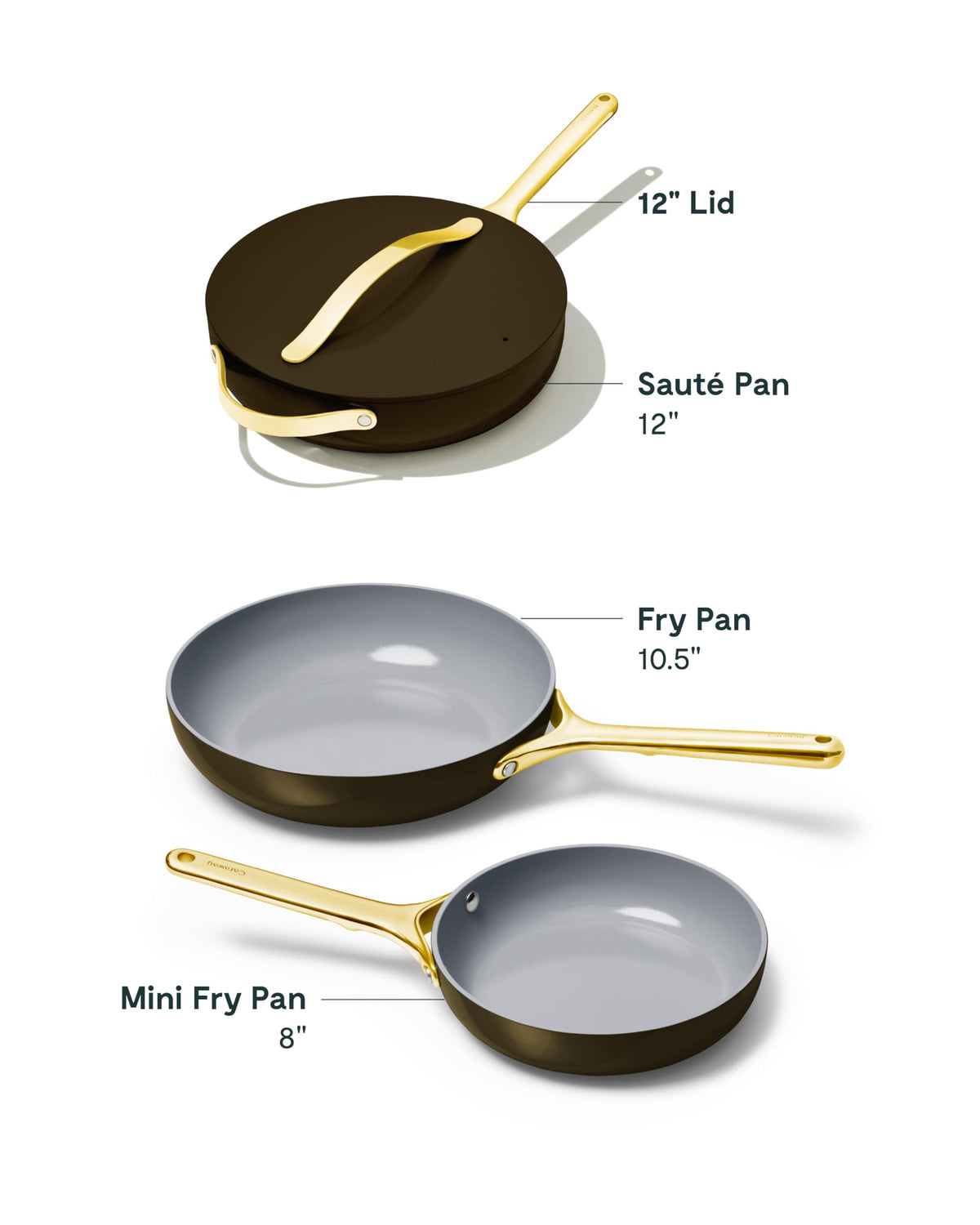 Caraway 4-Piece Fry Pan Set - Non-Stick Frying Pans (10.5 & 8) & Non-Stick Saut Pan - Non Toxic, PTFE & PFOA Free - Oven Safe & Compatible with