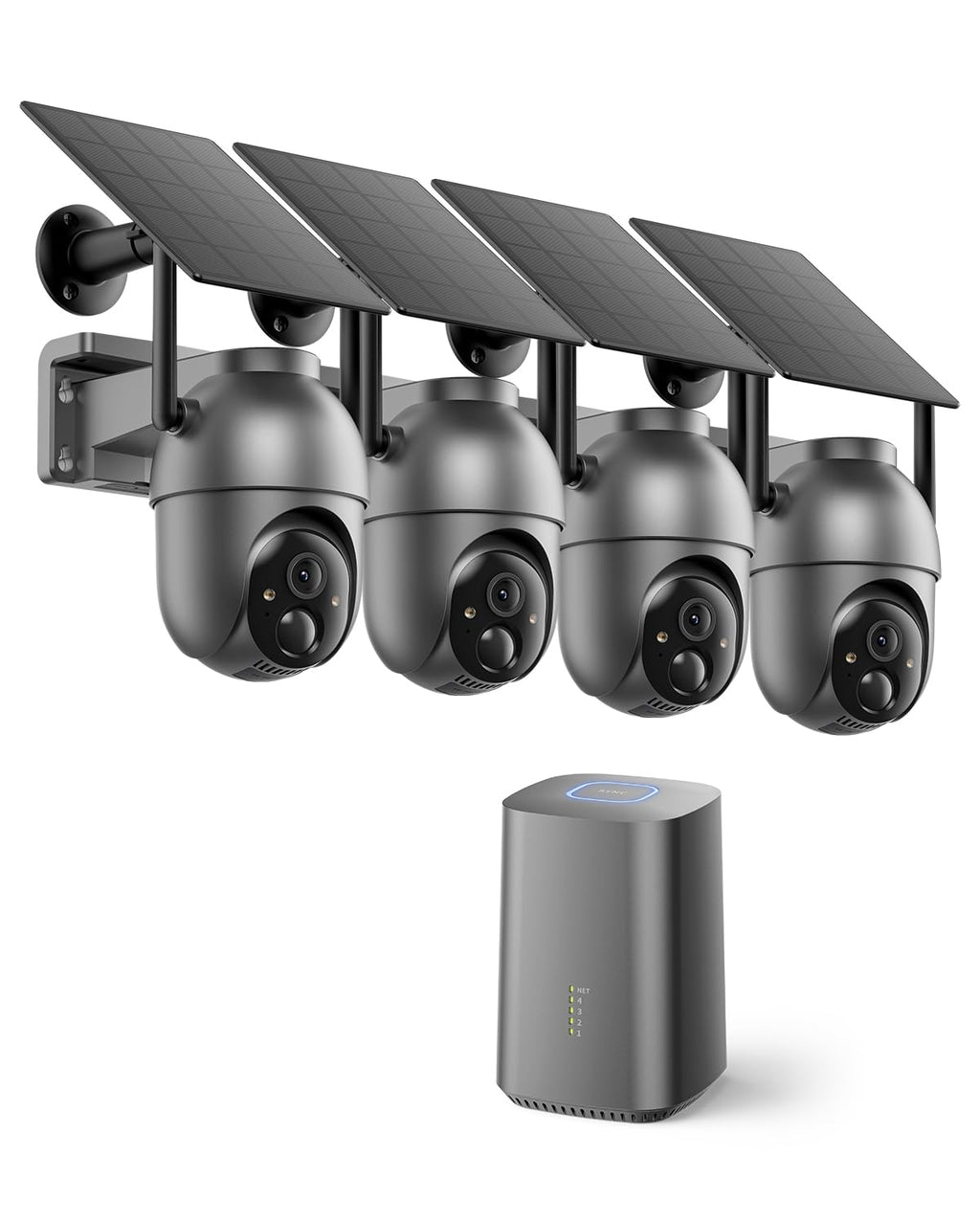SEHMUA 4MP Solar Security Cameras Outdoor Wireless-4 Cam-Kit, No Monthly Fee, Colorful Night Vision, 360 PTZ Viewing, Centralized Control, Support