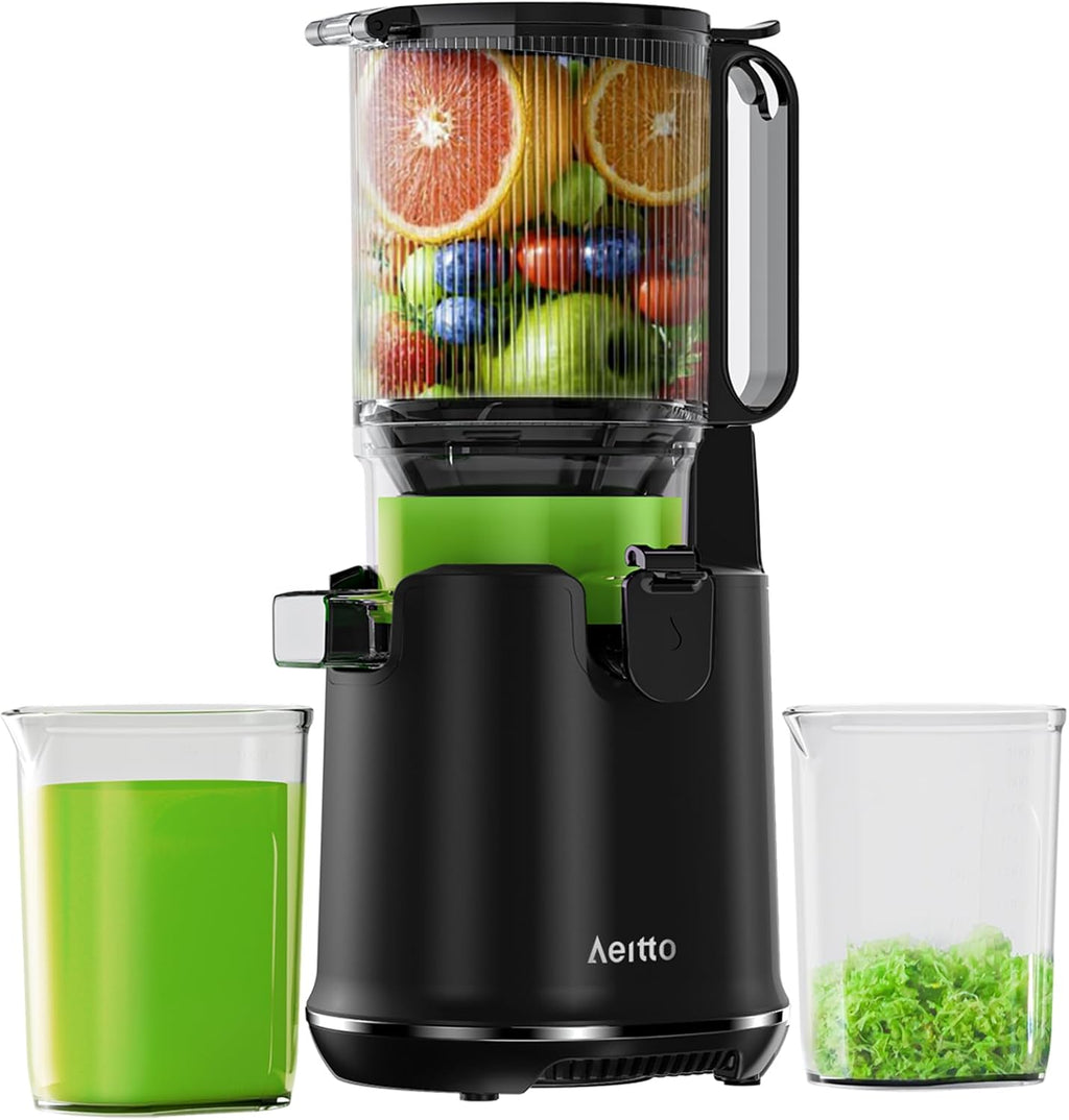 Cold Press Juicer, 5.8" Extra Large Feed Chute, Aeitto Masticating Juicer Machines, Easy to Clean wiht Brush, Fit Whole Vegetables & Fruits