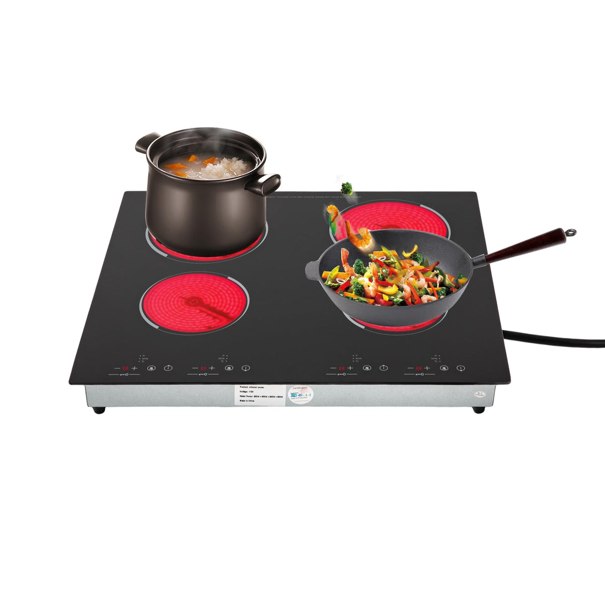 3000W 110V Cooktop Portable 4 Burners Electric Built-in Cooktop Sensor Touch Control Countertop Electric Hot Plate with Kid Safety Lock and 2H Timer