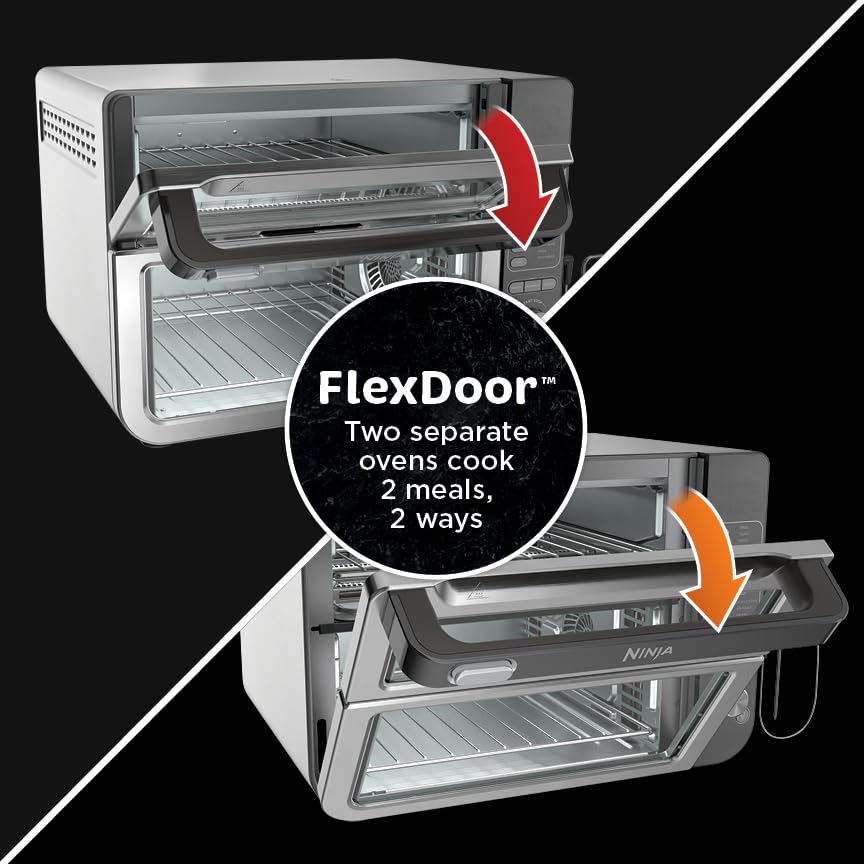 Ninja DCT451 12-in-1 Smart Double Oven with FlexDoor, Thermometer, FlavorSeal, Smart Finish, Rapid Top Convection and Air Fry Bottom , Stainless Steel