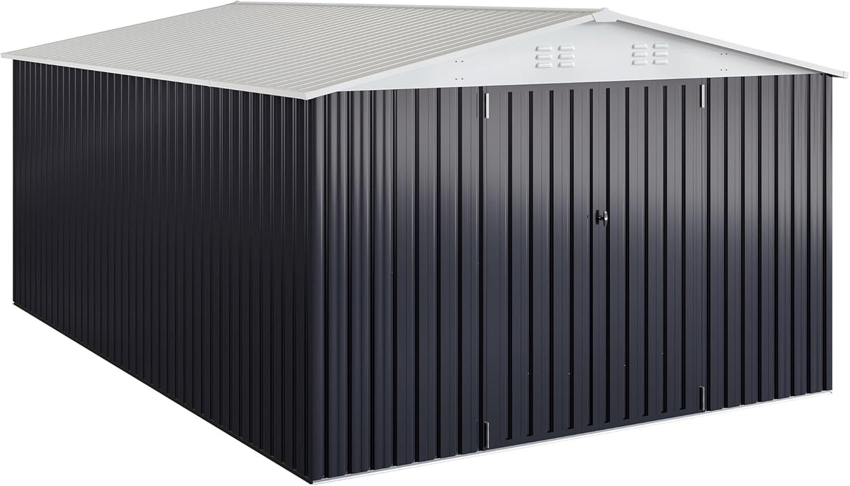 Polar Aurora 12x14 FT Outdoor Storage Shed, Garden Shed with Updated Frame Structure and Lockable Doors, Metal Tool Sheds for Backyard Garden Patio