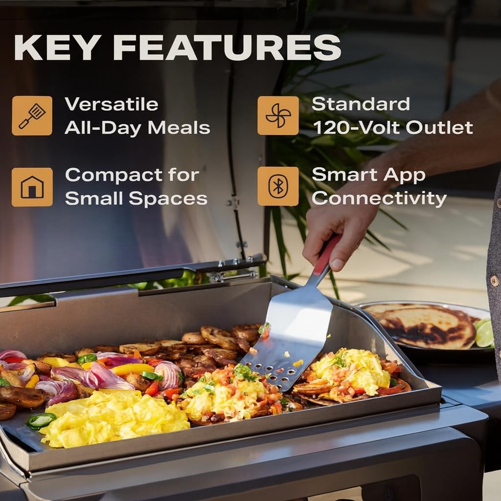 Current Model G Griddle, Smart Electric Outdoor Flat Top BBQ Grill with 200F to 600F Range for Searing & Roasting, Digital Precision, Apartment