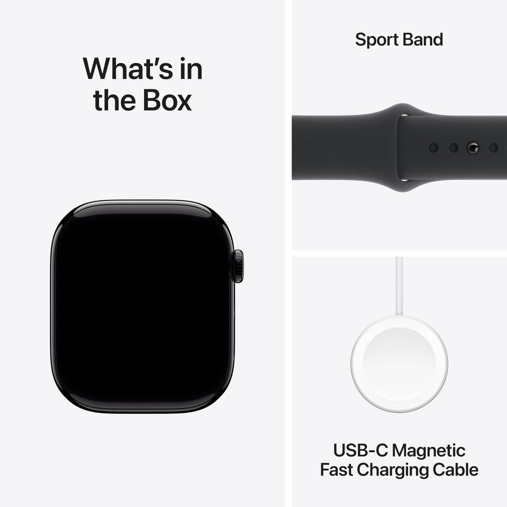 Apple Watch Series 10 [GPS 46mm case] Smartwatch with Jet Black Aluminum Case with Black Sport Band - M/L. Fitness Tracker, ECG App, Always-On Retina