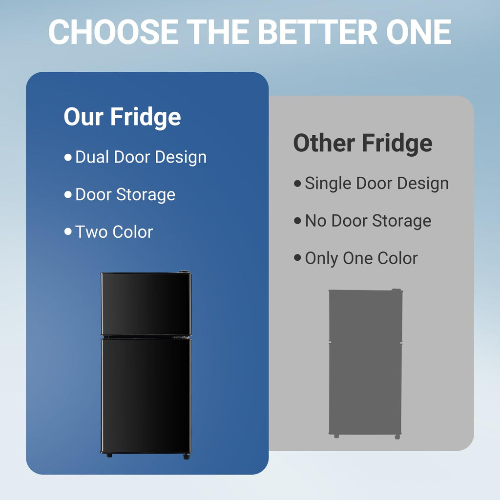 3.3 Cu. Ft. Mini Fridge with Freezer, Compact Refrigerator with Adjustable 7-Level Thermostat, Dorm Fridge for Kichen, RV, Office, Apartment, Black