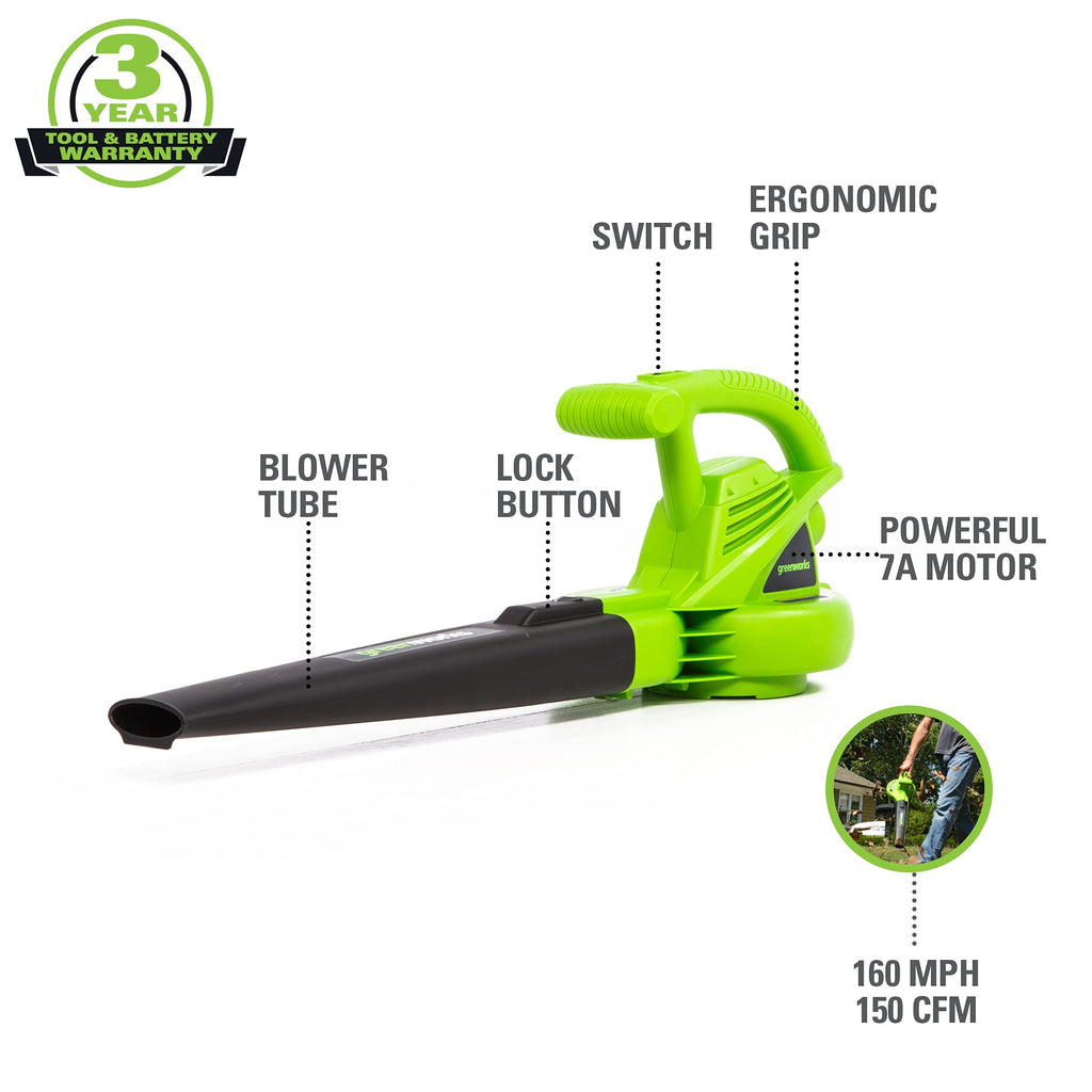 Greenworks 40V (230 MPH / 505 CFM) Cordless Brushless Leaf Blower/Vacuum with Bag, High Power, Lightweight & Quiet for Yard Debris Cleanup, Includes