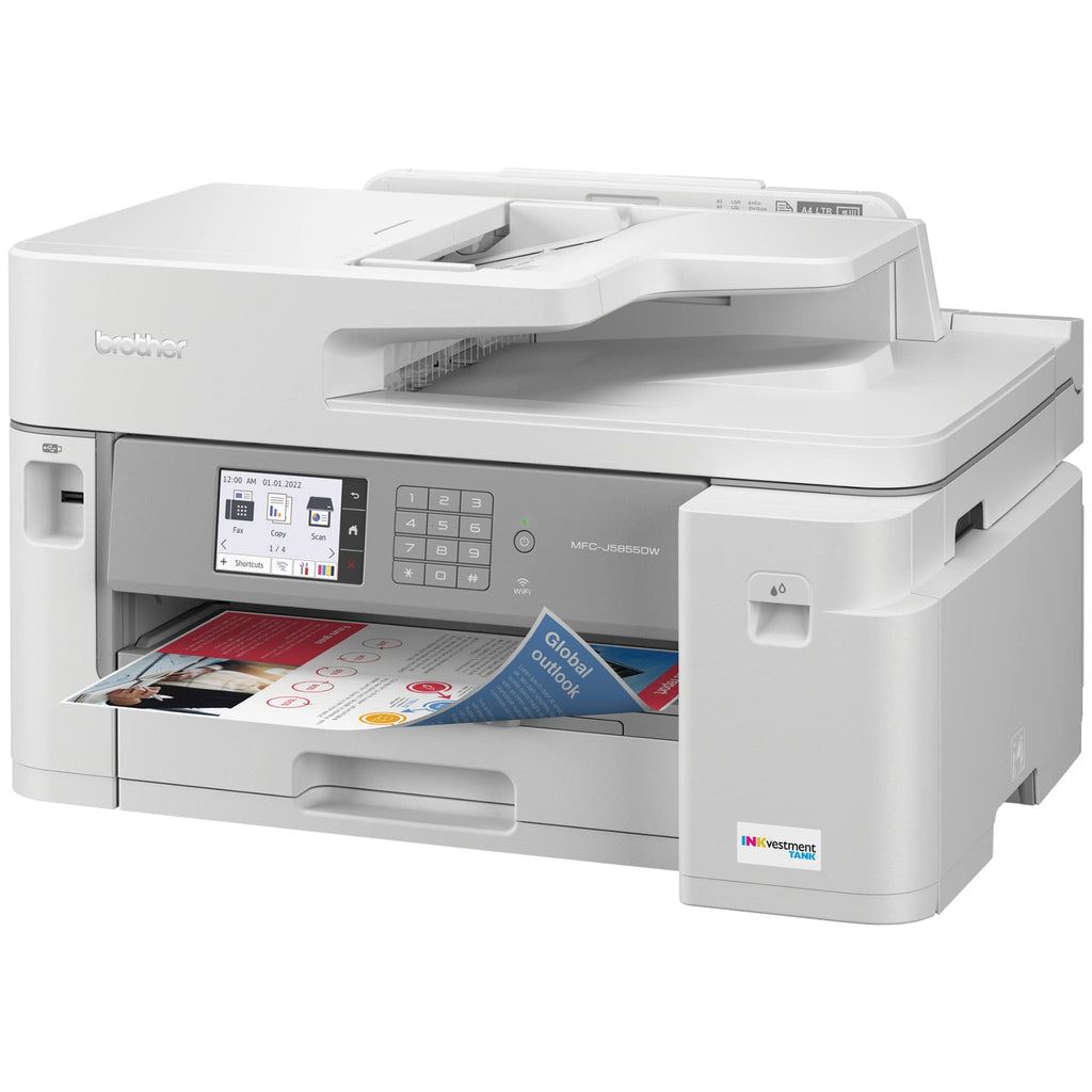 Brother MFC-J5855DW INKvestment Tank Color Inkjet All-in-One Printer with up to 1 Year of Ink in-box1 and to 11 x 17 Printing Capabilities, White