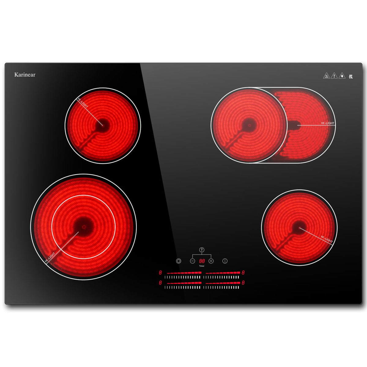 Karinear Electric Cooktop 30 Inch, 5 Burners Electric Stove 30 Inch Electri Ceramic Cooktop, 9 Power Level, Pause, Timer, Child Safety Lock, Triple