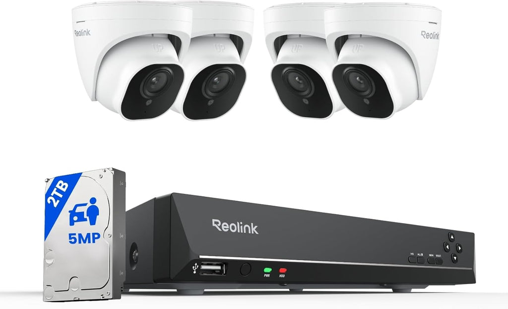 REOLINK Smart 5MP 8CH Home Security Camera System, 4pcs Wired PoE IP Cameras Outdoor with Person/Pet/Vehicle Detection, 4K 8CH NVR with 2TB HDD for