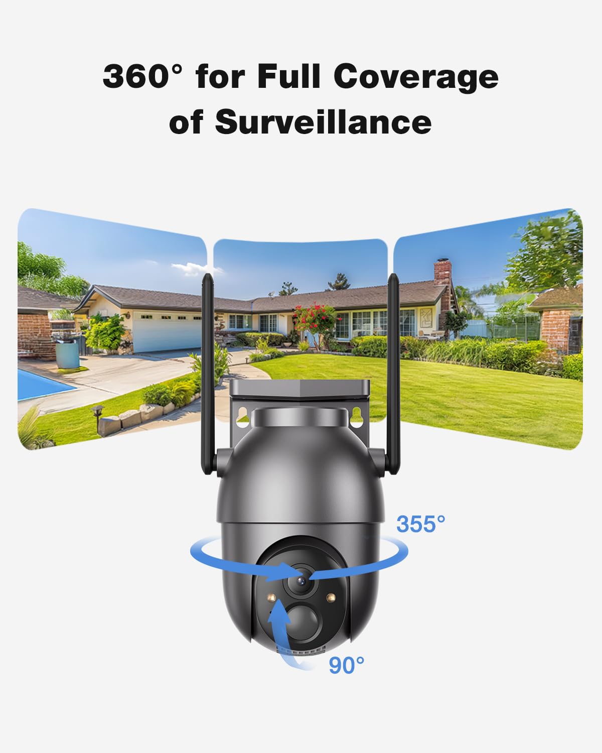 SEHMUA 4MP Solar Security Cameras Outdoor Wireless-4 Cam-Kit, No Monthly Fee, Colorful Night Vision, 360 PTZ Viewing, Centralized Control, Support