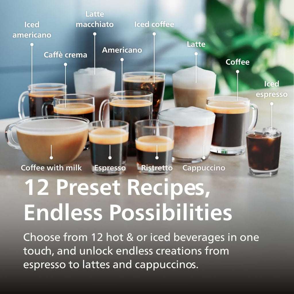 Philips 4400 Series Fully Automatic Espresso Machine, LatteGo Milk System, Integrated Grinder, 12 Hot & Iced Coffee Pre-Sets, Quick Start, SilentBrew