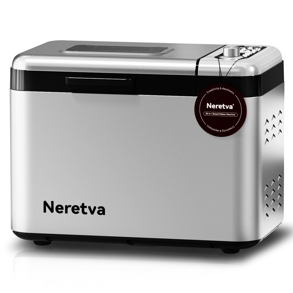 Neretva Bread Maker, 3.3LB Larger Bread Machine 15-in-1 Stainless Steel & Nonstick Ceramic Pan & Auto Nut Dispenser Breadmaker Machines Full Touch
