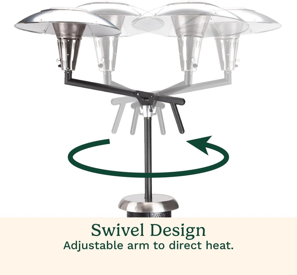 Cuisinart Perfect Position Propane Patio Heater, 38,200 BTU Powerful Directional Stainless Steel Outdoor Heater with Hidden Tank and Drink Table