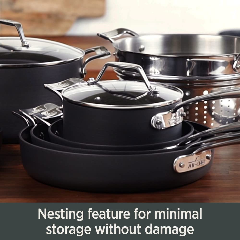 All-Clad HA1 Hard Anodized Nonstick Pots and Pans Set Non Stick Cookware Sets, Oven Broiler Safe 500F, Black