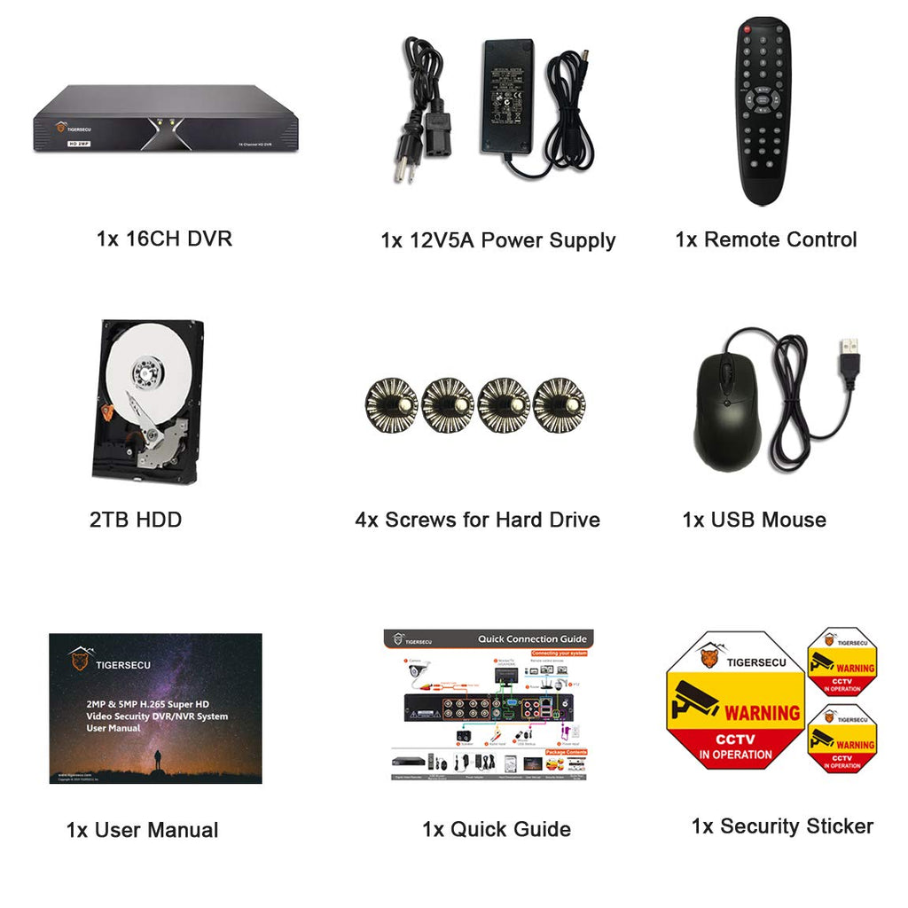 TIGERSECU Super HD 1080P 16 Channel DVR Security Recorder with 4TB Hard Drive, Hybrid 6-in-1 CCTV DVR Recorder Compatible with 2MP and 5MP TVI, AHD