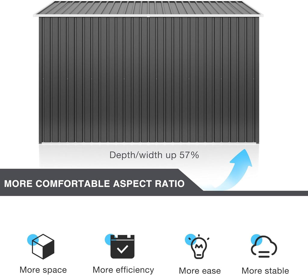 Polar Aurora 12x14 FT Outdoor Storage Shed, Garden Shed with Updated Frame Structure and Lockable Doors, Metal Tool Sheds for Backyard Garden Patio
