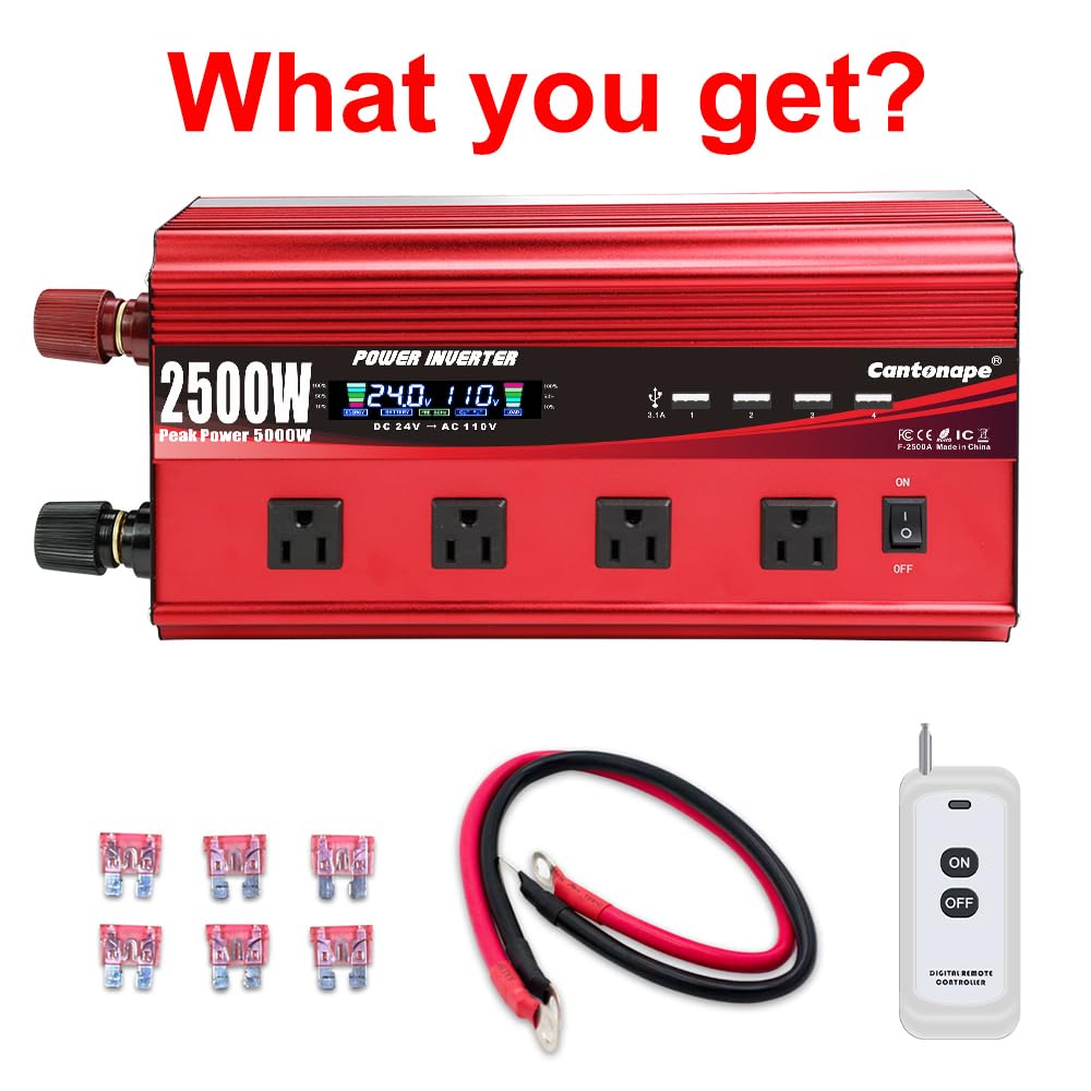 4000W Power Inverter 12V to 110V/120V DC to AC with LCD Display, Remote Controller 5 x AC Outlets and 4 x 3.1A USB Car Adapter for Car Truck Boat RV