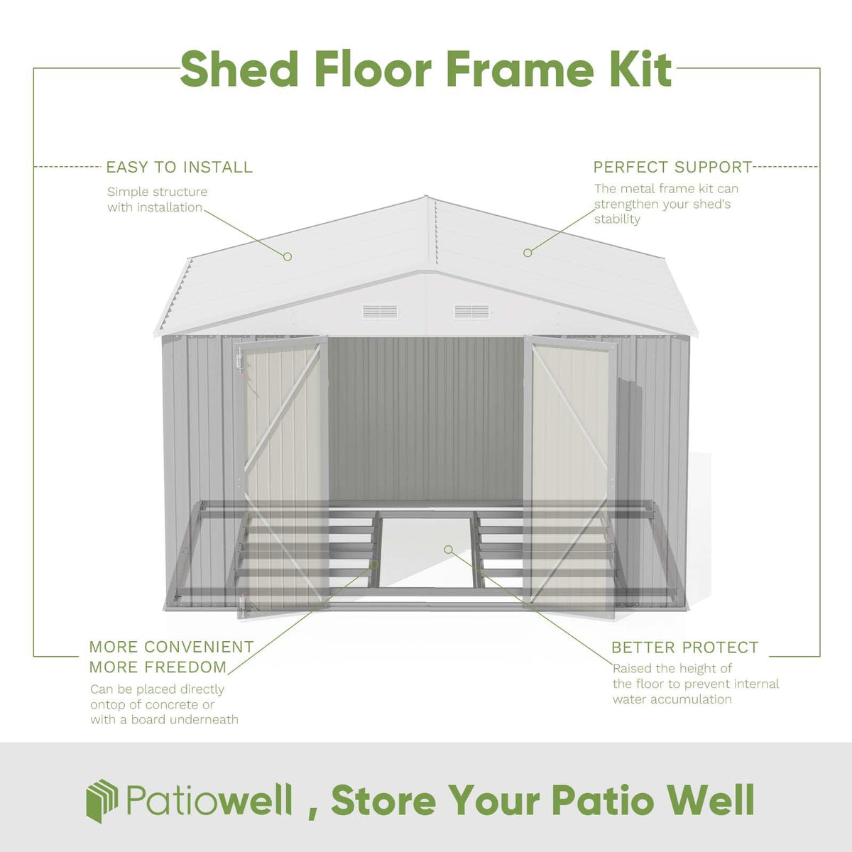 Patiowell 10 x 12 FT Metal Storage Shed for Outdoor, Steel Yard Shed with Design of Lockable Doors, Utility and Tool Storage for Garden, Backyard