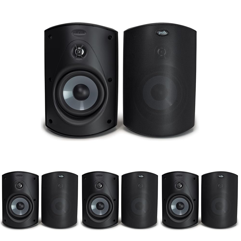 Polk Audio Atrium 4 Weatherproof Outdoor Speakers with Powerful Bass (Pair, Black), All-Weather Durability, Broad Sound Coverage, Speed-Lock Mounting