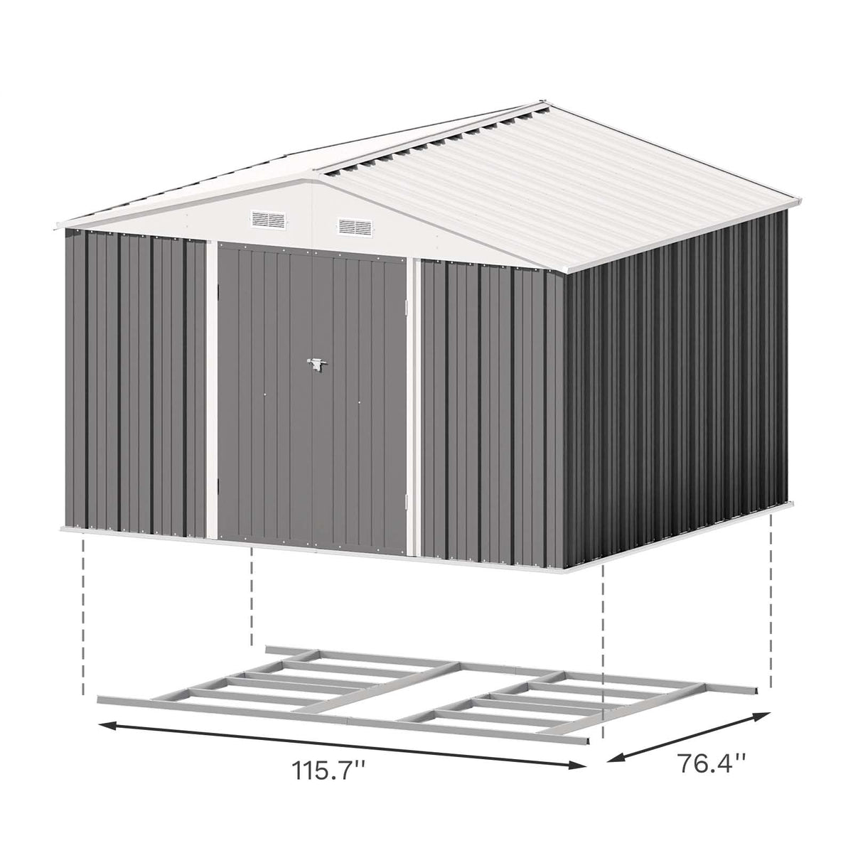 Patiowell 10 x 12 FT Metal Storage Shed for Outdoor, Steel Yard Shed with Design of Lockable Doors, Utility and Tool Storage for Garden, Backyard