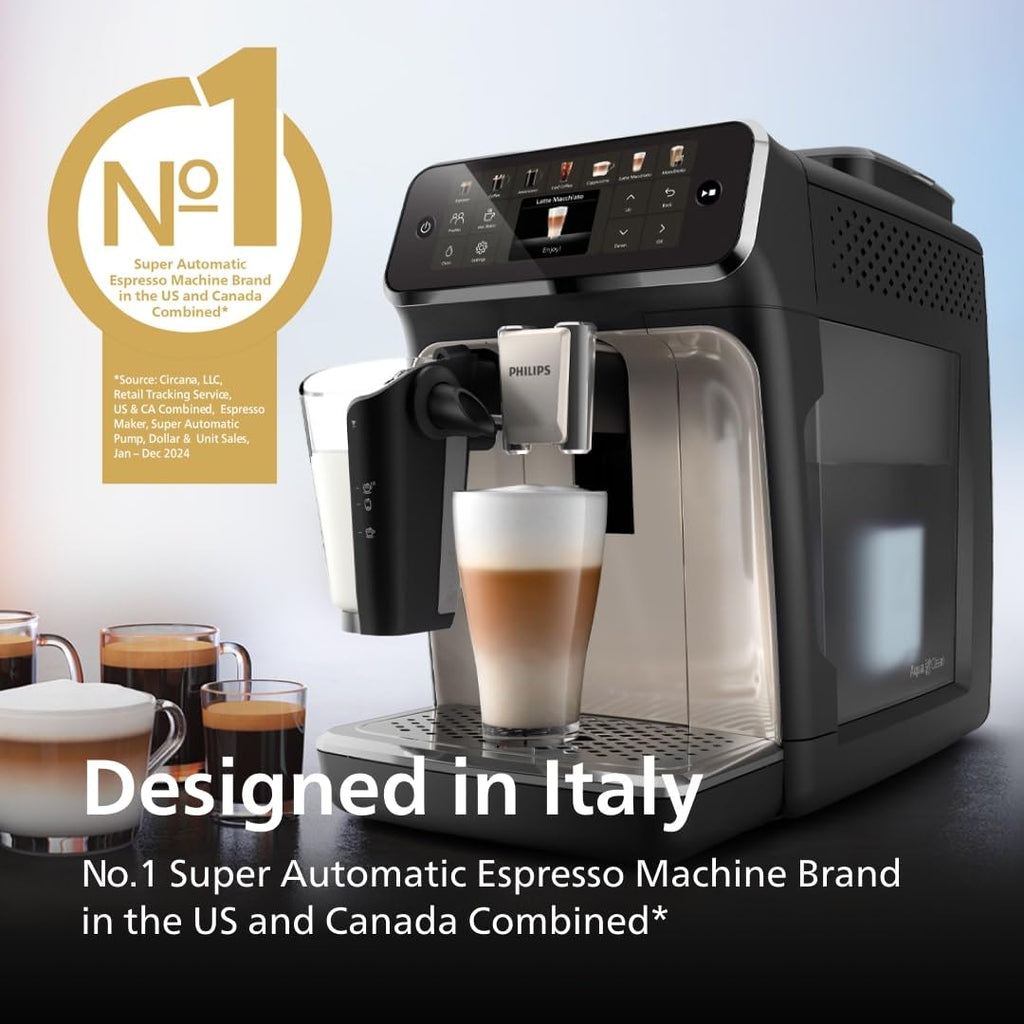 Philips 4400 Series Fully Automatic Espresso Machine, LatteGo Milk System, Integrated Grinder, 12 Hot & Iced Coffee Pre-Sets, Quick Start, SilentBrew